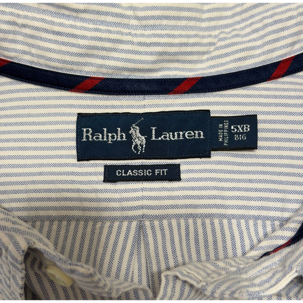 Ralph Lauren Mens 5XB Big Classic Fit Striped Button Down Shirt Blue White - Picture 3 of 3
